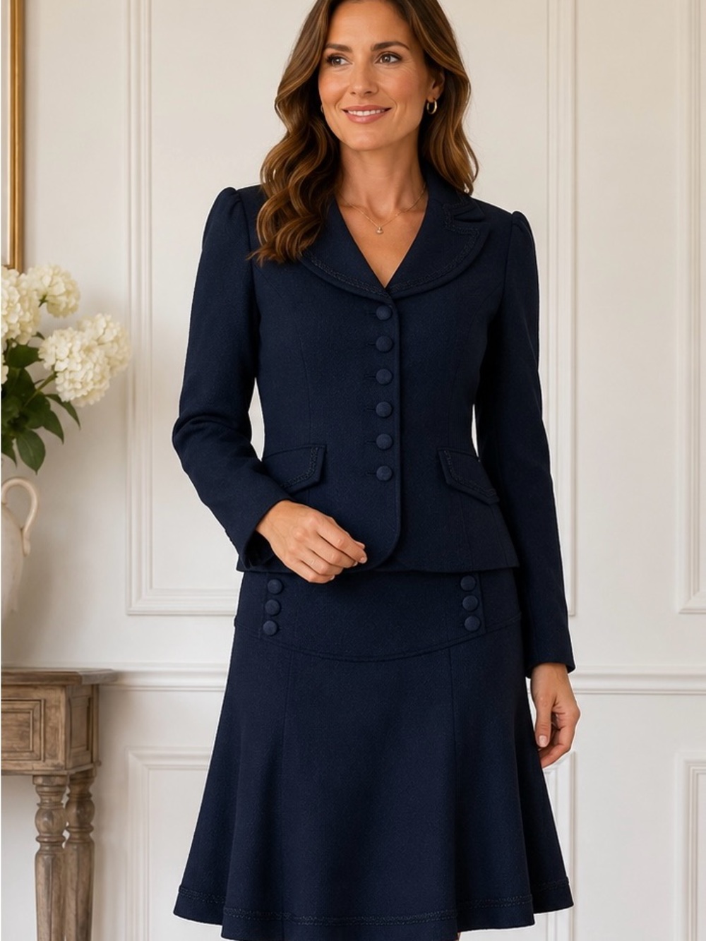 Hope by Kristian Alfonso 2PC Suit Size 10 Navy Blazer & Skirt 90% Wool Lined NWT